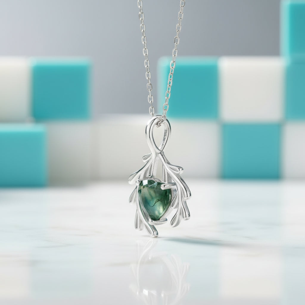 Seal of Our Solace- Natural Unique Boho Leaf Branch Moss Agate Pendant Necklace-Evani Jewelry