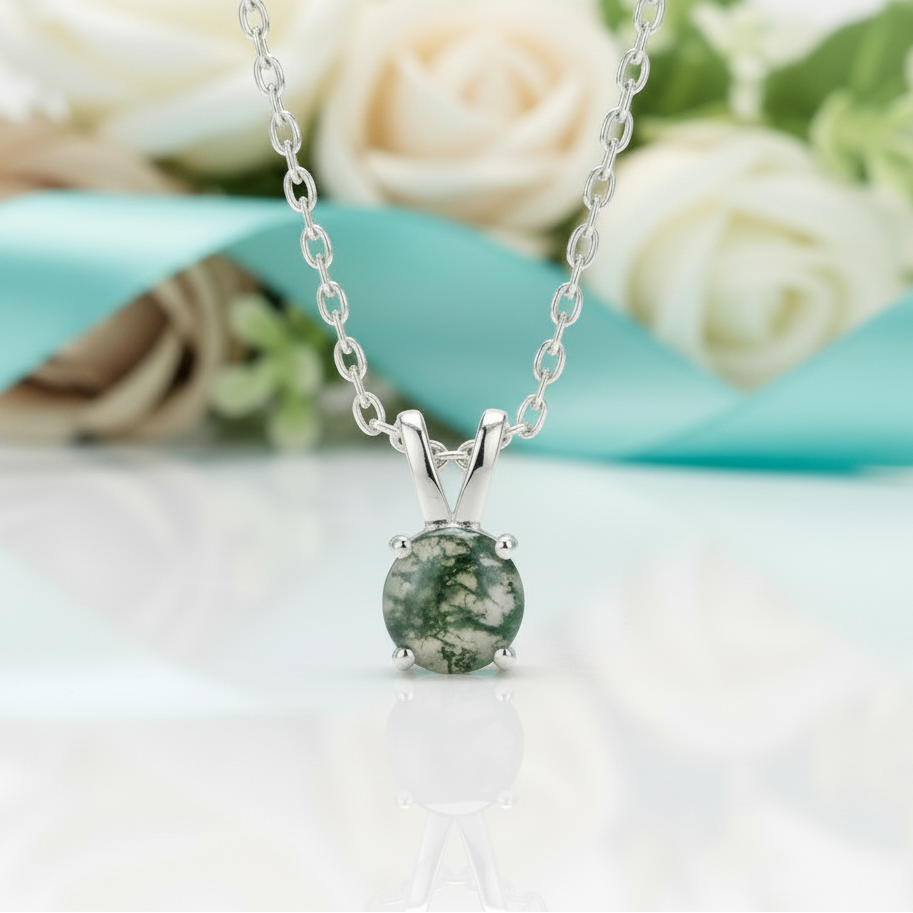Promise of Forever- Moss Agate & Alexandrite Pendant Necklace-Evani Jewelry