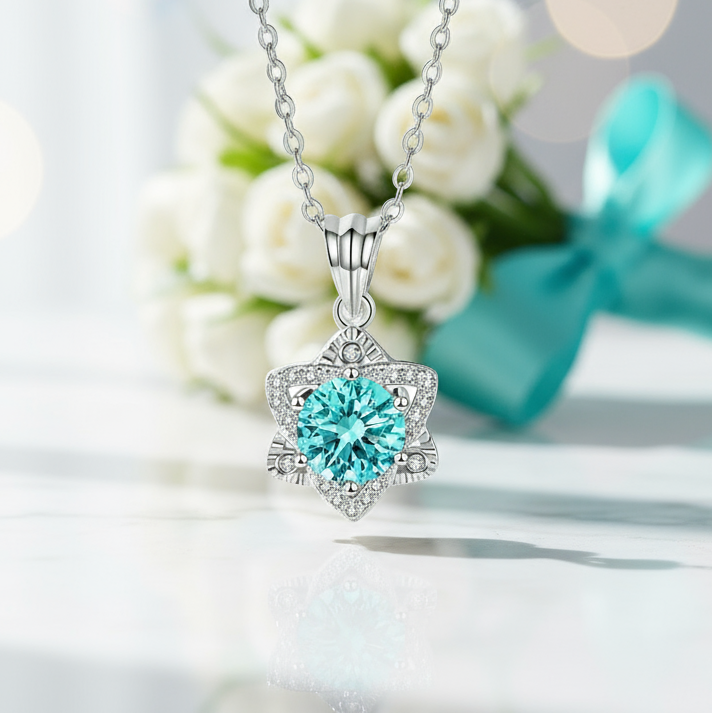 1.0 Ct Round Cut Turquoise Star Pendant Necklace-Evani Jewelry