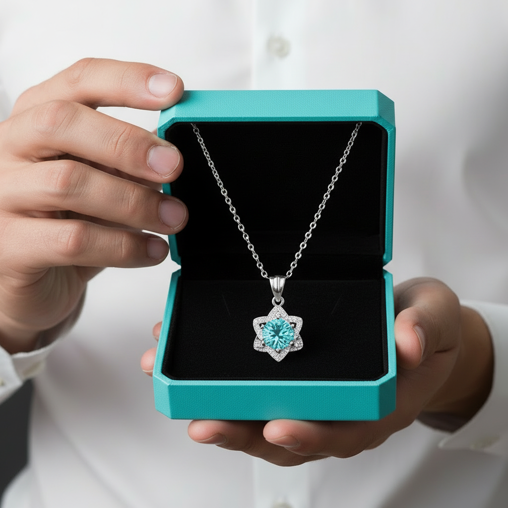 1.0 Ct Round Cut Turquoise Star Pendant Necklace