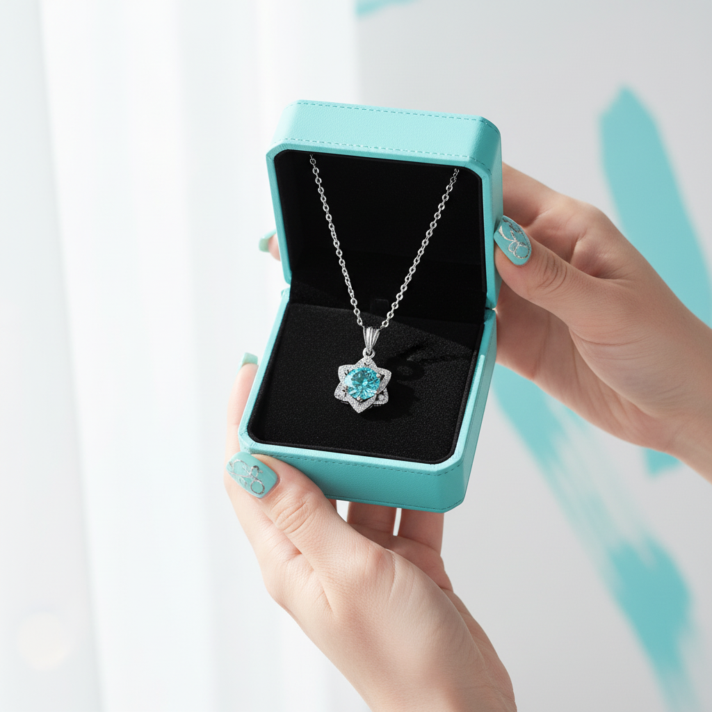 1.0 Ct Round Cut Turquoise Star Pendant Necklace