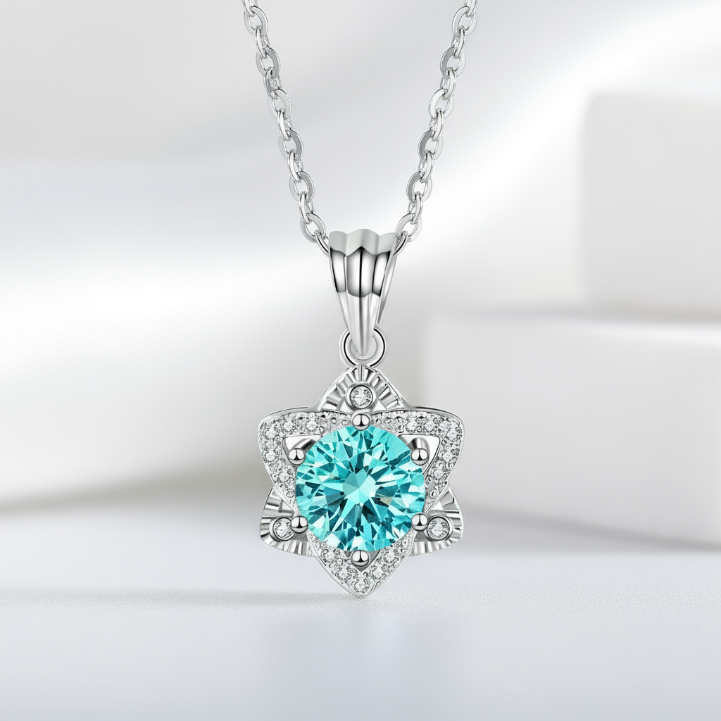 1.0 Ct Round Cut Turquoise Star Pendant Necklace-Evani Jewelry