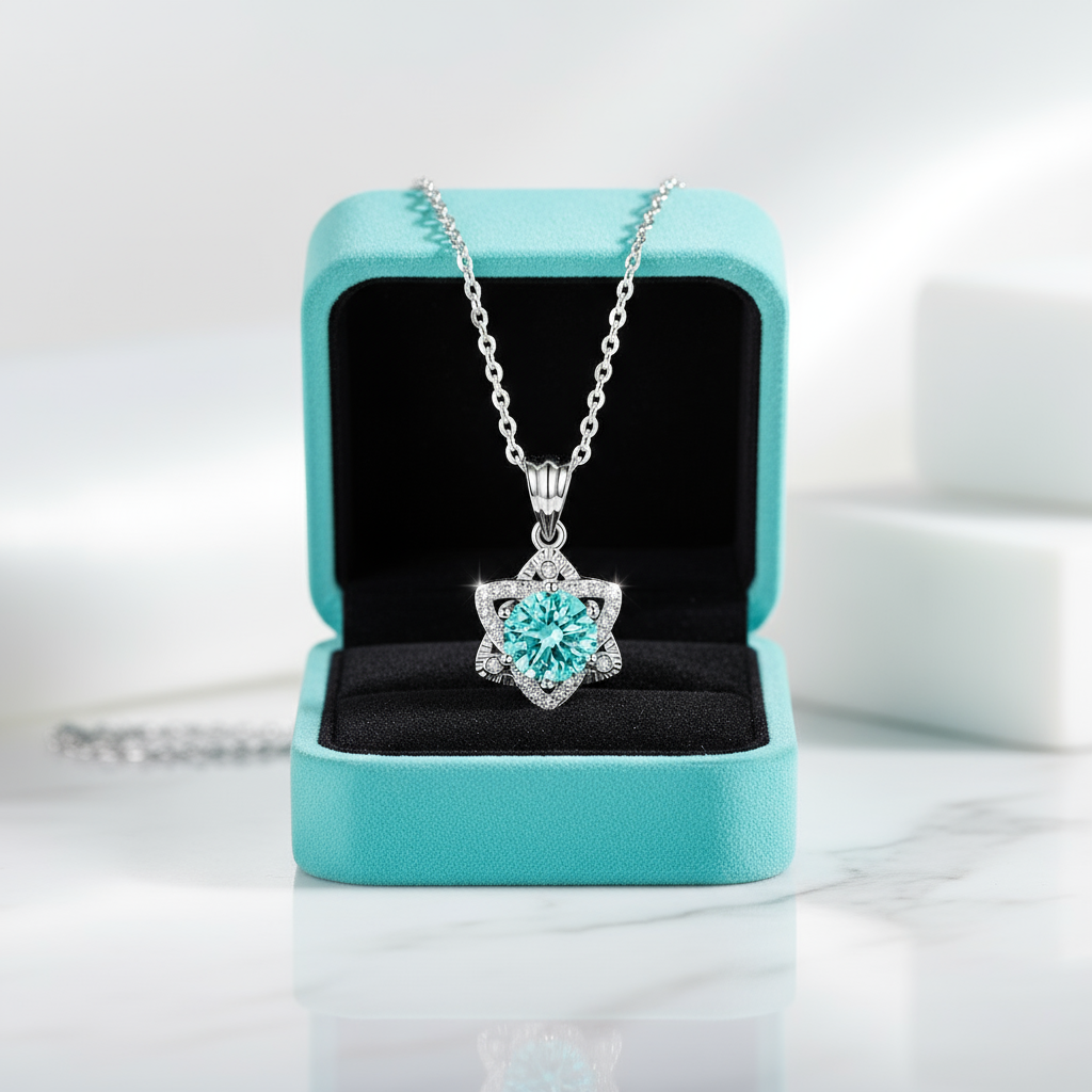 1.0 Ct Round Cut Turquoise Star Pendant Necklace-Evani Jewelry