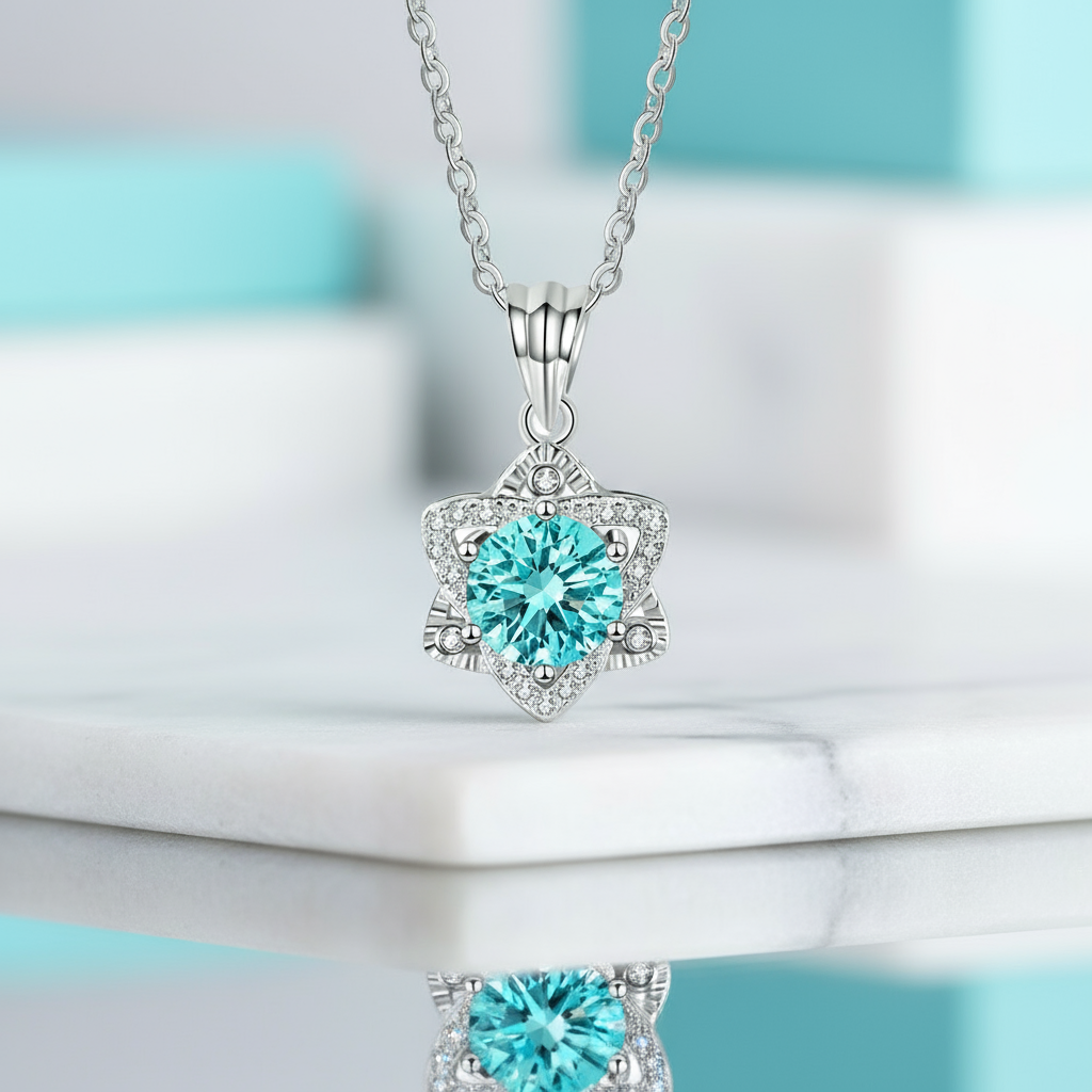 1.0 Ct Round Cut Turquoise Star Pendant Necklace-Evani Jewelry