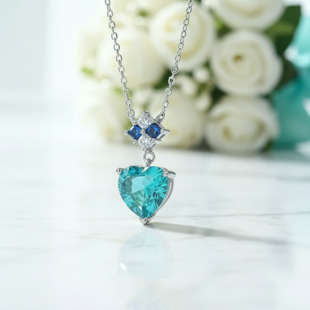 2.0 Ct Turquoise Heart Shape Pendant Necklace-Evani Jewelry