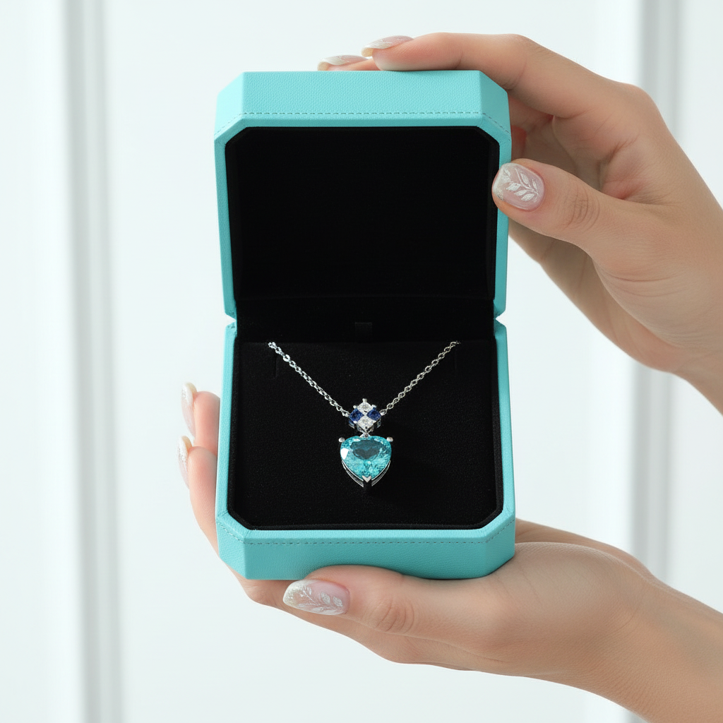 2.0 Ct Turquoise Heart Shape Pendant Necklace