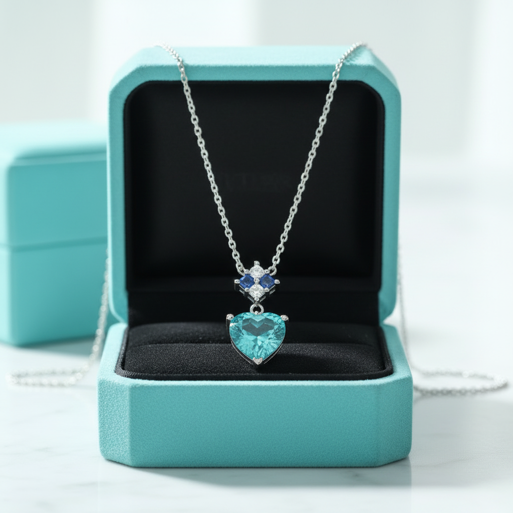 2.0 Ct Turquoise Heart Shape Pendant Necklace