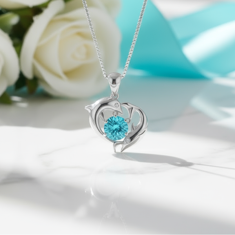 Turquoise Dolphin Love with Chain Necklace-Evani Jewelry