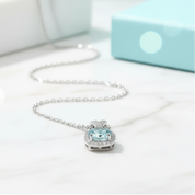 6.5mm Round Cut Aquamarine Halo Pendant Necklace-Evani Jewelry