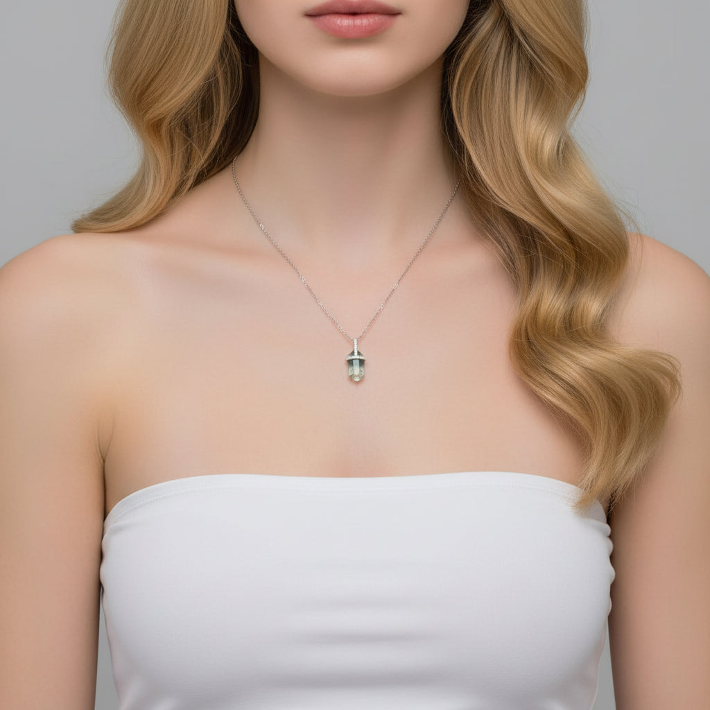 Intertwined Fates- Bullet Shaped Pendant Moss Agate Necklace-Evani Jewelry