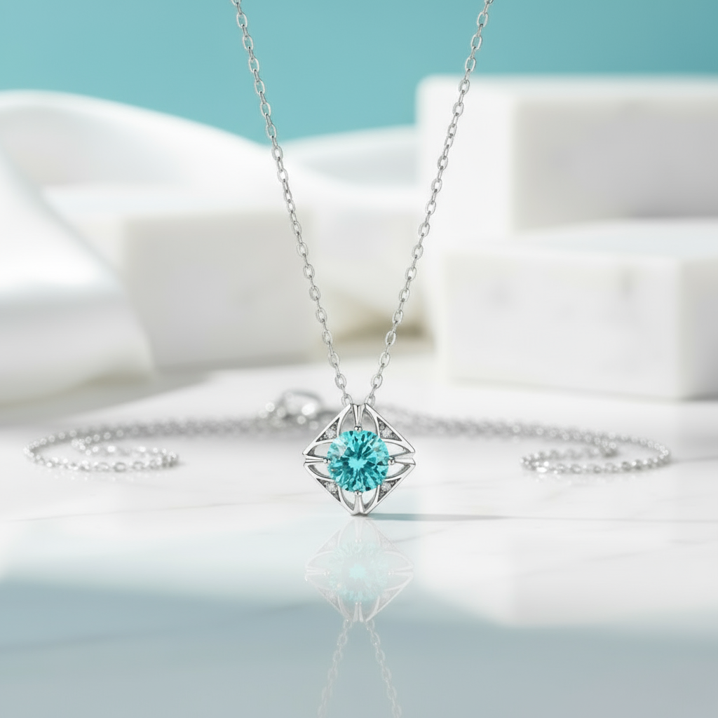 1.0 Ct Turquoise Classic Pendant Necklace-Evani Jewelry