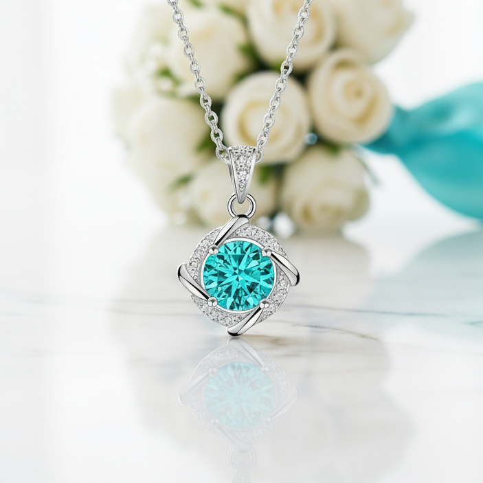 1.0 Ct Turquoise Clavicle Pendant Necklace-Evani Jewelry