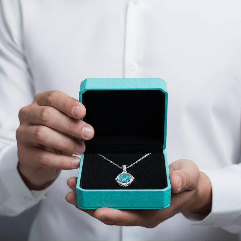 1.0 Ct Turquoise Clavicle Pendant Necklace