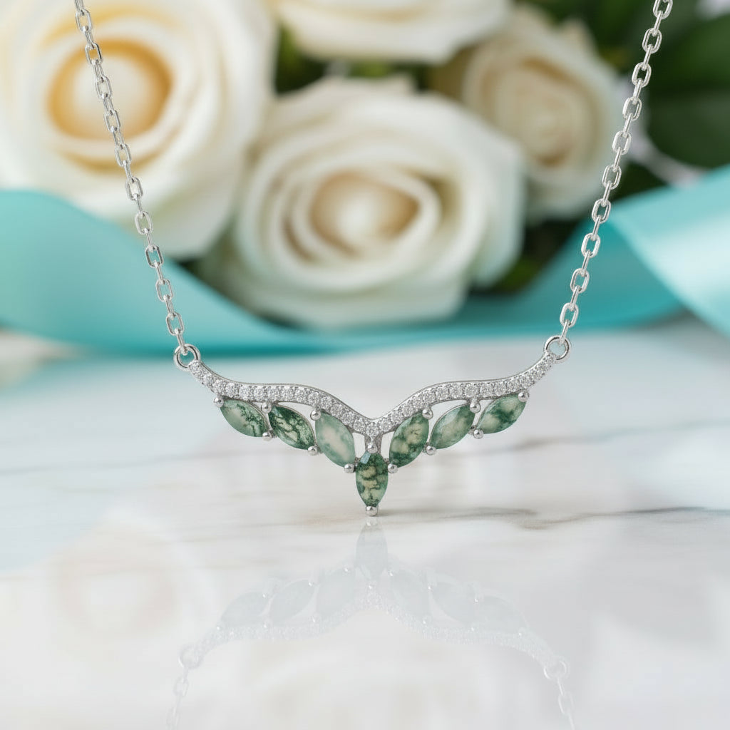 Ever-Flowing Heart- Leaf Jewelry Natural Moss Agate Necklace