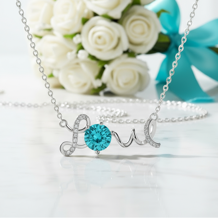 1.0 Ct Turquoise Round Cut Love Necklace-Evani Jewelry