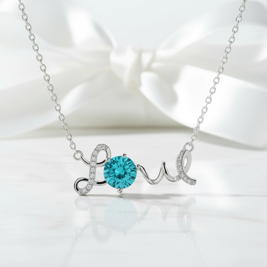 1.0 Ct Turquoise Round Cut Love Necklace