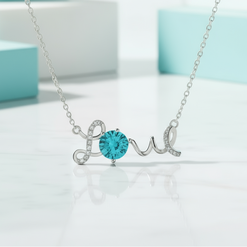 1.0 Ct Turquoise Round Cut Love Necklace-Evani Jewelry