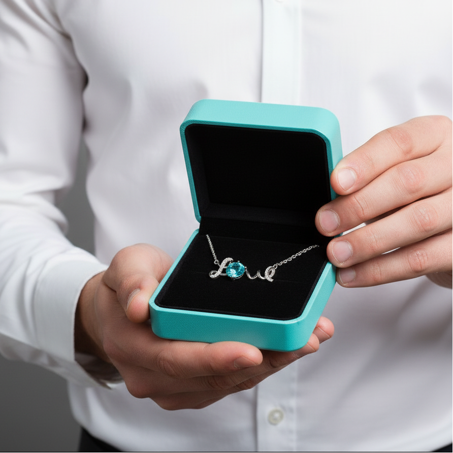 1.0 Ct Turquoise Round Cut Love Necklace