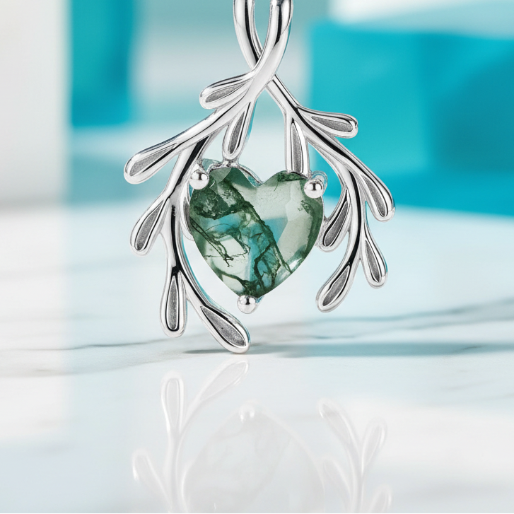 Seal of Our Solace- Natural Unique Boho Leaf Branch Moss Agate Pendant Necklace-Evani Jewelry