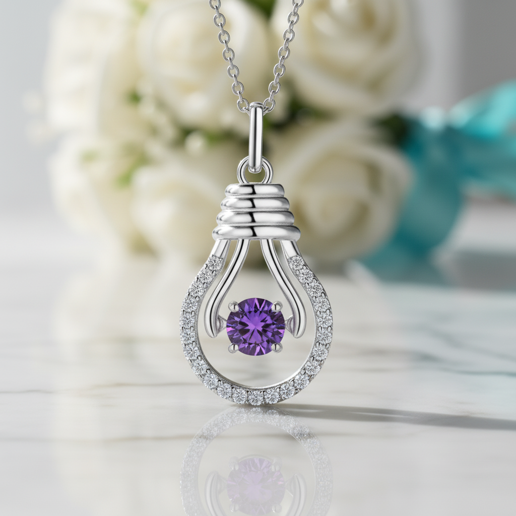 Dancing Brilliant Amethyst Bulb Necklace-Evani Jewelry
