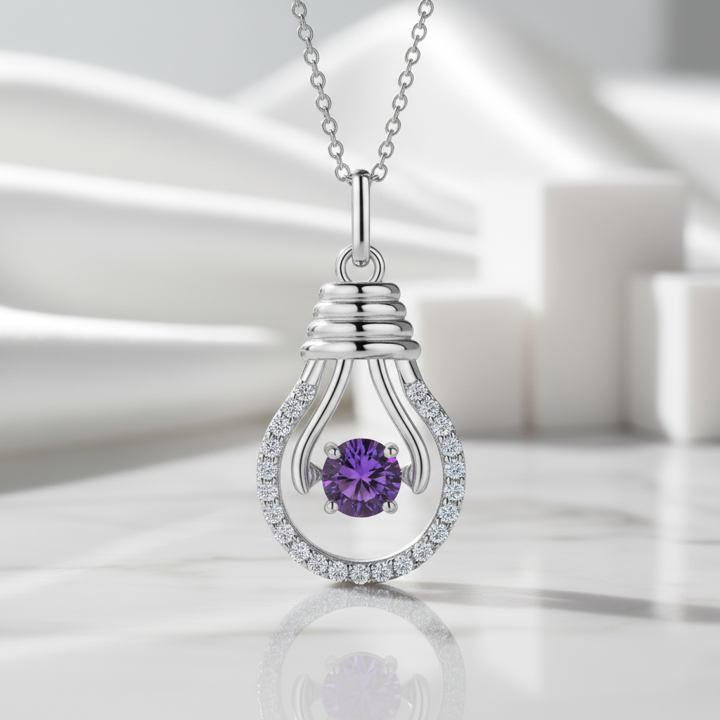 Dancing Brilliant Amethyst Bulb Necklace-Evani Jewelry