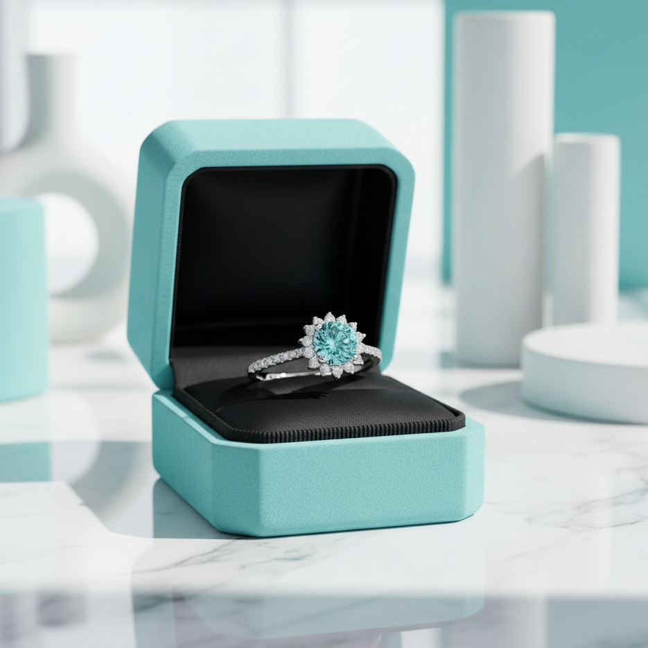 1.0 Ct Round Cut Aquamarine Sunflower Engagement Ring-Evani Jewelry
