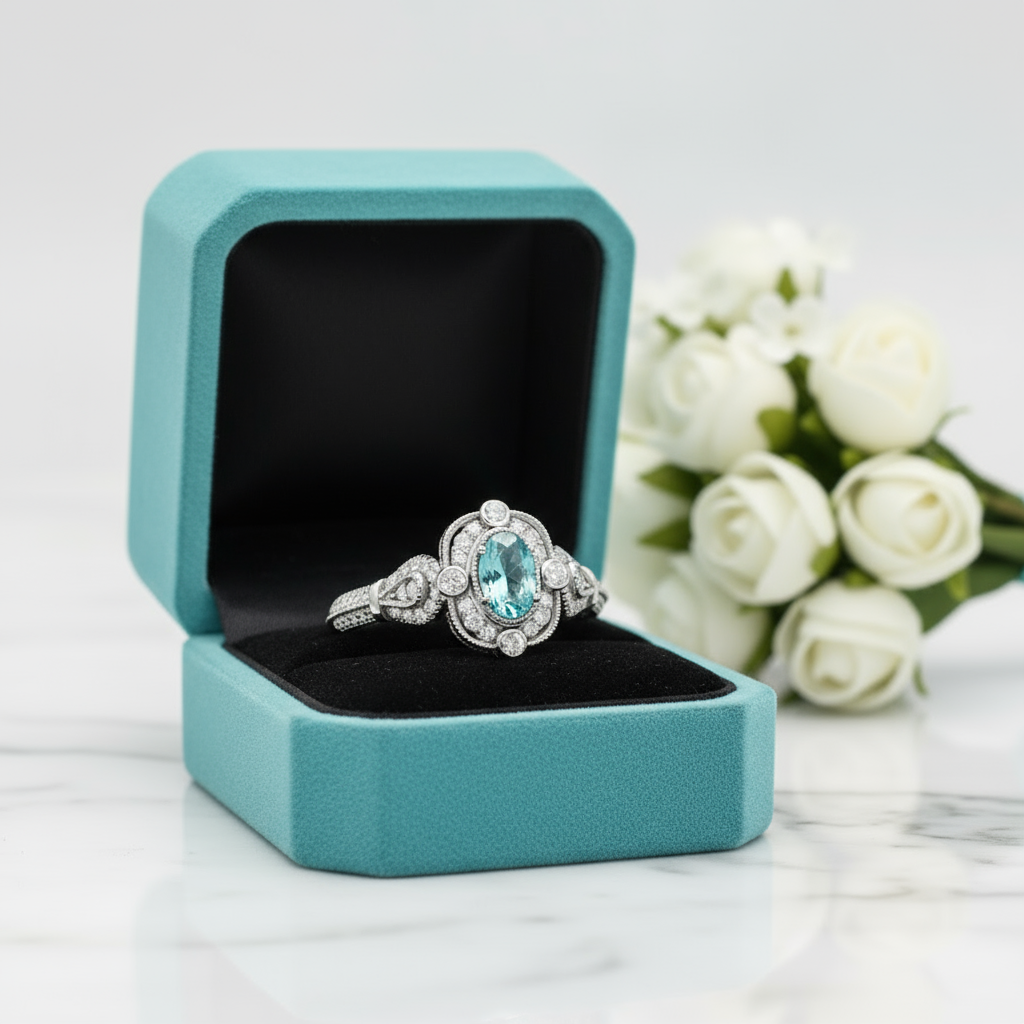 1.00 ct Oval Cut Aquamarine Vintage Style Engagement Ring-Evani Jewelry