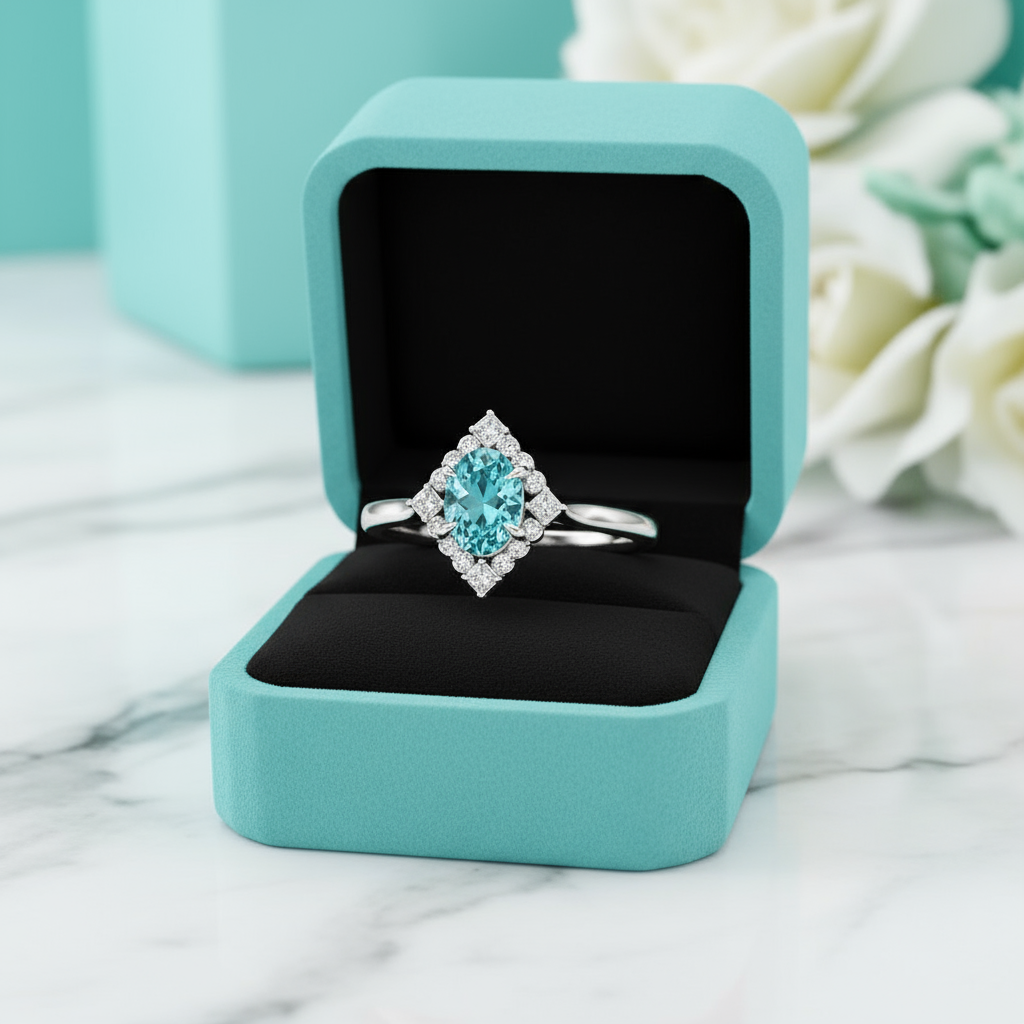 2.0 Ct Oval Cut Aquamarine With Princess Accents Engagement Ring-Evani Jewelry