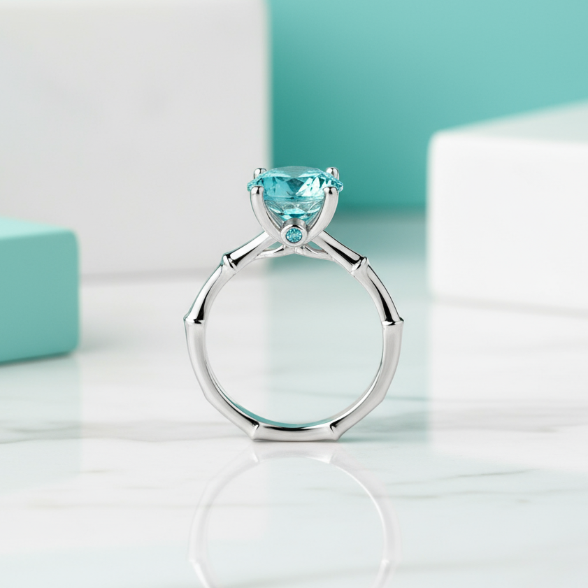 3.0 Ct Round Cut Aquamarine Solitaire Engagement Ring-Evani Jewelry