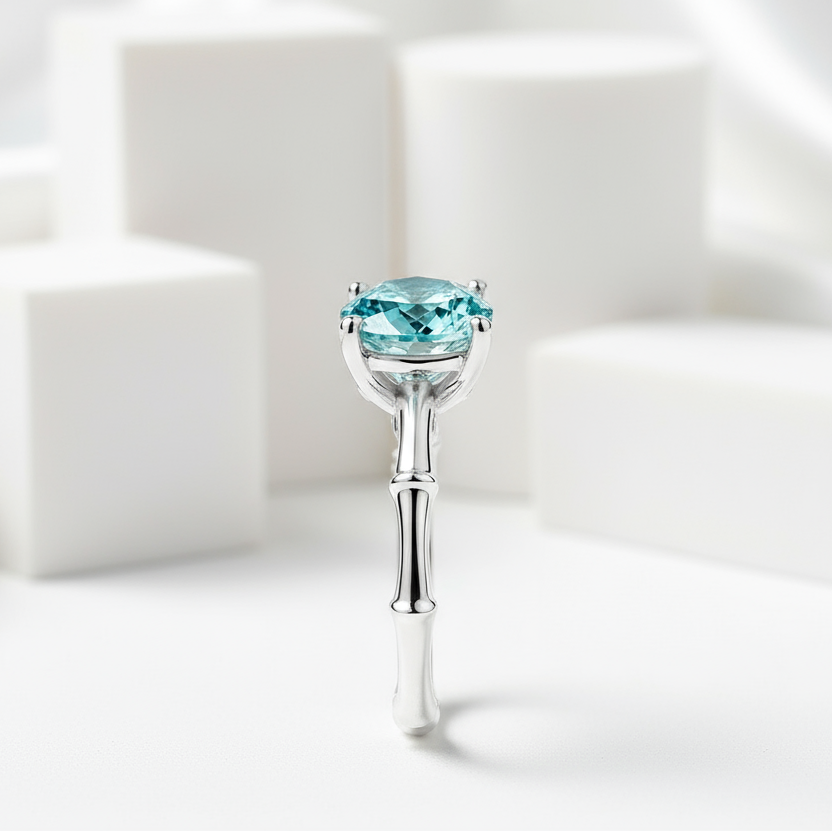 3.0 Ct Round Cut Aquamarine Solitaire Engagement Ring-Evani Jewelry