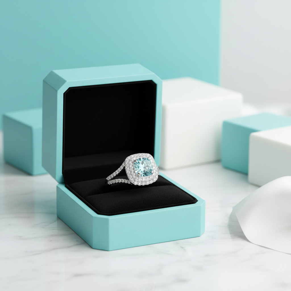 Elegant 1.0 Ct Diamond Aquamarine Double-Halo Bridal Set-Evani Jewelry