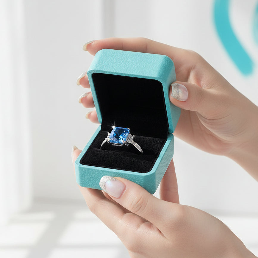 Unique Octagon Cut Sapphire Three Stone Engagement Ring-Evani Jewelry