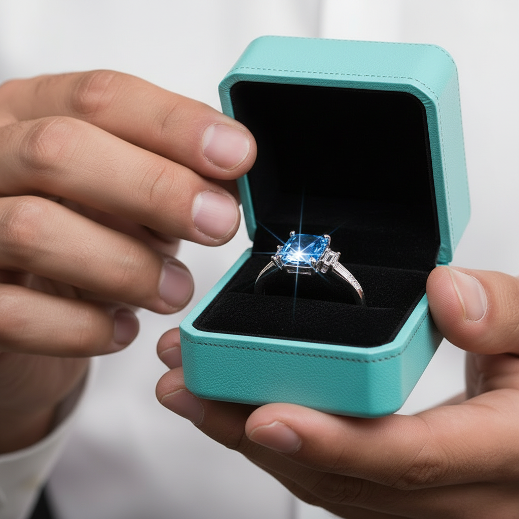 Unique Octagon Cut Sapphire Three Stone Engagement Ring