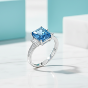 Unique Octagon Cut Sapphire Three Stone Engagement Ring