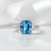 Unique Octagon Cut Sapphire Three Stone Engagement Ring