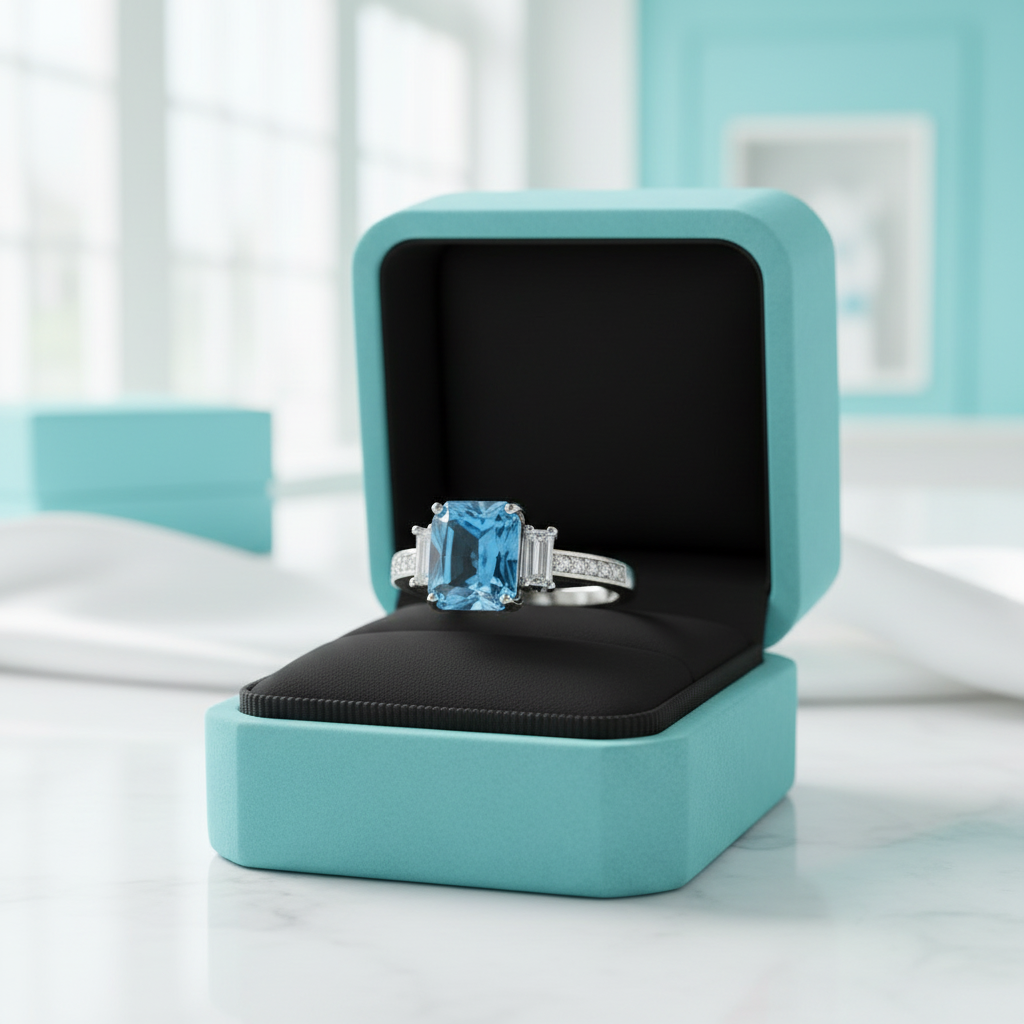 Unique Octagon Cut Sapphire Three Stone Engagement Ring - Evani Naomi Jewelry