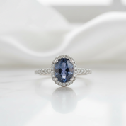 Oval Halo Lab Alexandrite Engagement Ring-Evani Jewelry