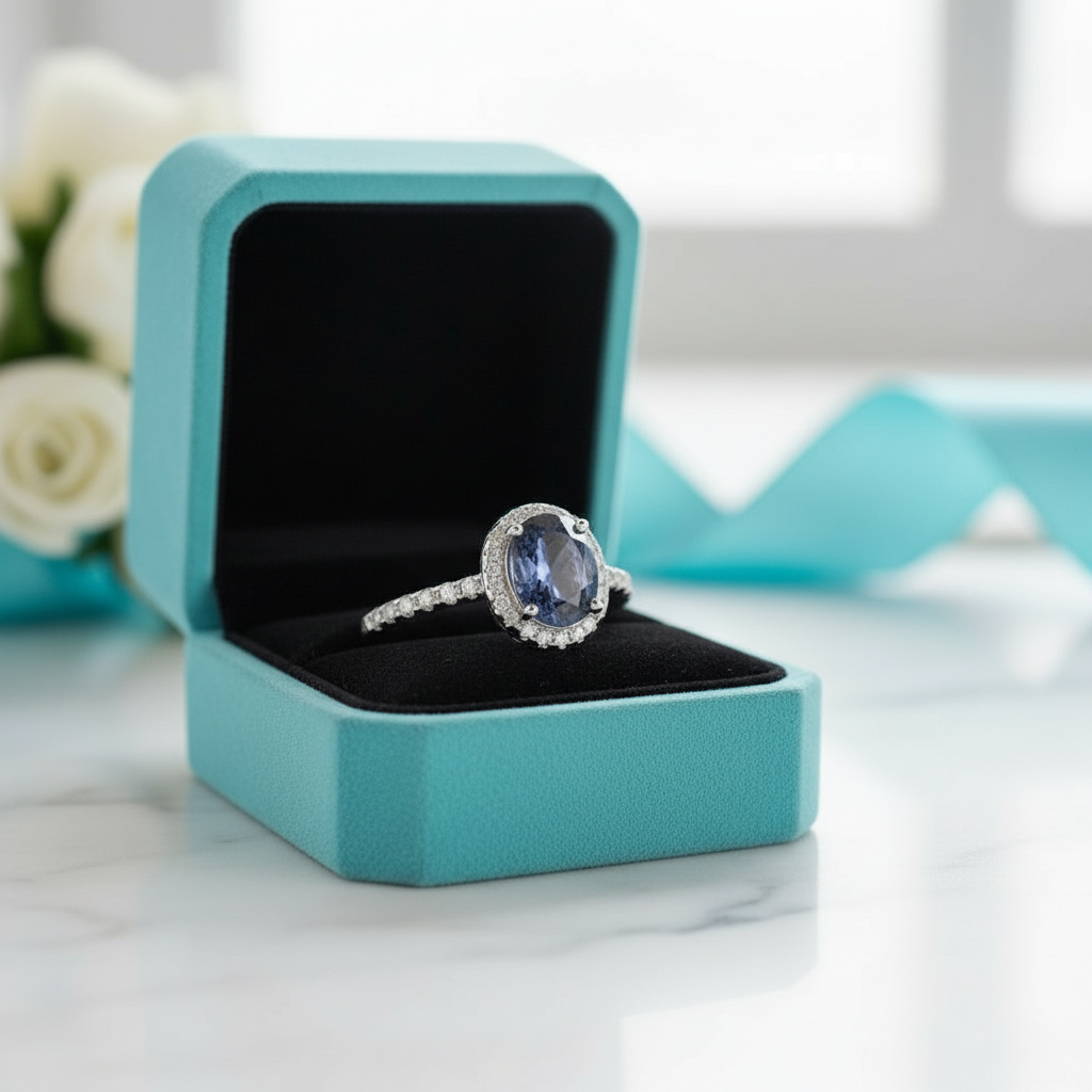 Oval Halo Lab Alexandrite Engagement Ring-Evani Jewelry