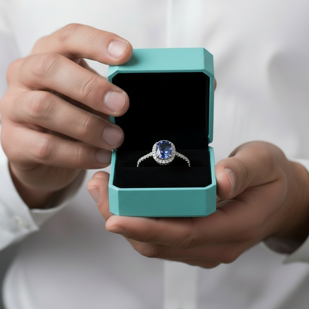 Oval Halo Lab Alexandrite Engagement Ring-Evani Jewelry