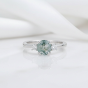 Gentle Heart- Natural Moss Agate Wedding Band Engagement Ring