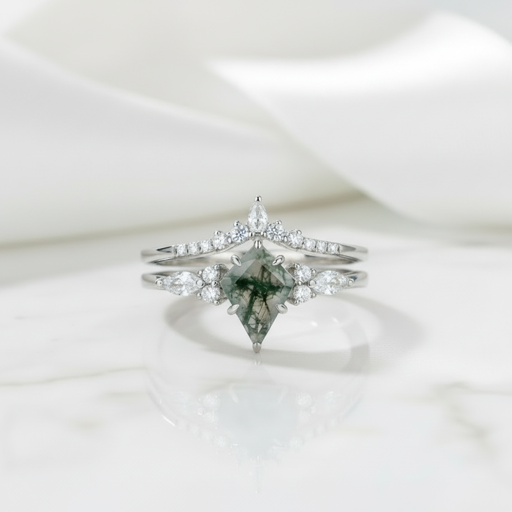 Token of Forever- Kite Cut Moss Agate & Alexandrite Ring