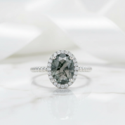 Love as Old as the Hills- Oval Shape Moss Agate Gemstone Halo Engagement Rings