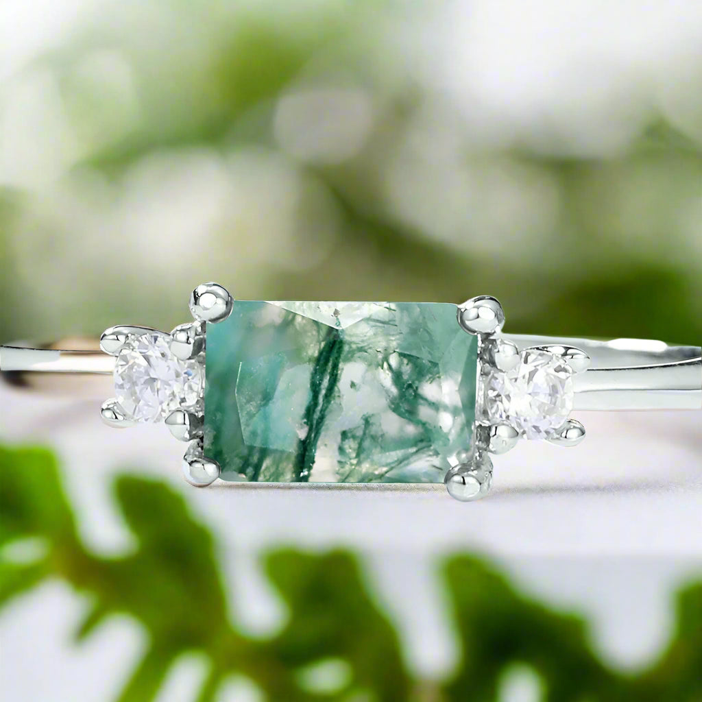 Gleam of a Promise- Geometric Natural Stone Moss Agate-Evani Jewelry