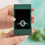 Ethereal Bond- Oval Halo Natural Moss Agate & Lab Alexandrite Engagement Ring