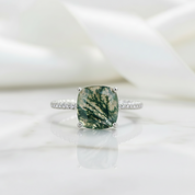 Dawn's Kiss- Cushion Cut Moss Agate Promise Ring