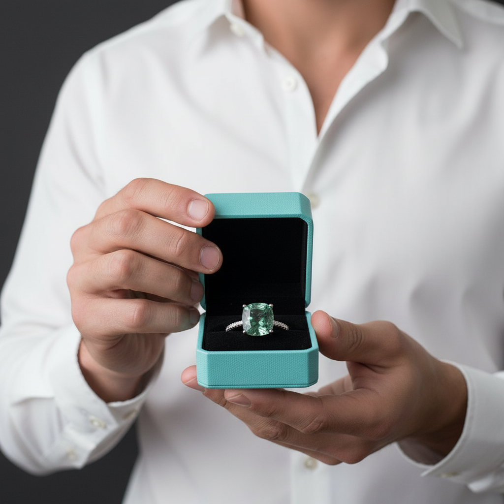 Dawn's Kiss- Cushion Cut Moss Agate Promise Ring