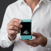 Dawn's Kiss- Cushion Cut Moss Agate Promise Ring