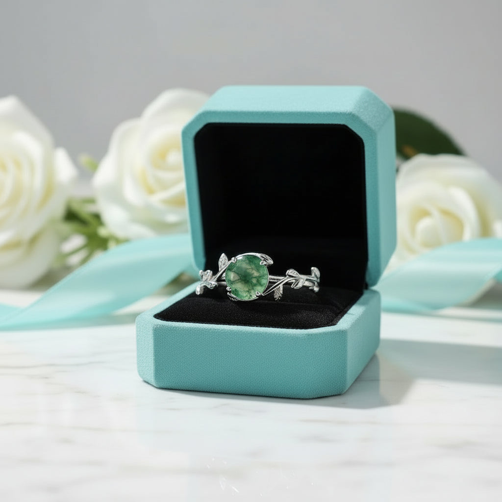 Masterpiece of Affection- Natural Green Moss Agate Rings - Evani Naomi Jewelry