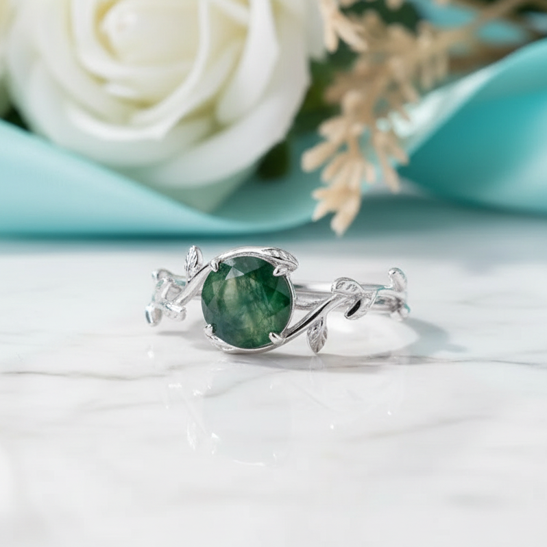 Masterpiece of Affection- Natural Green Moss Agate Rings