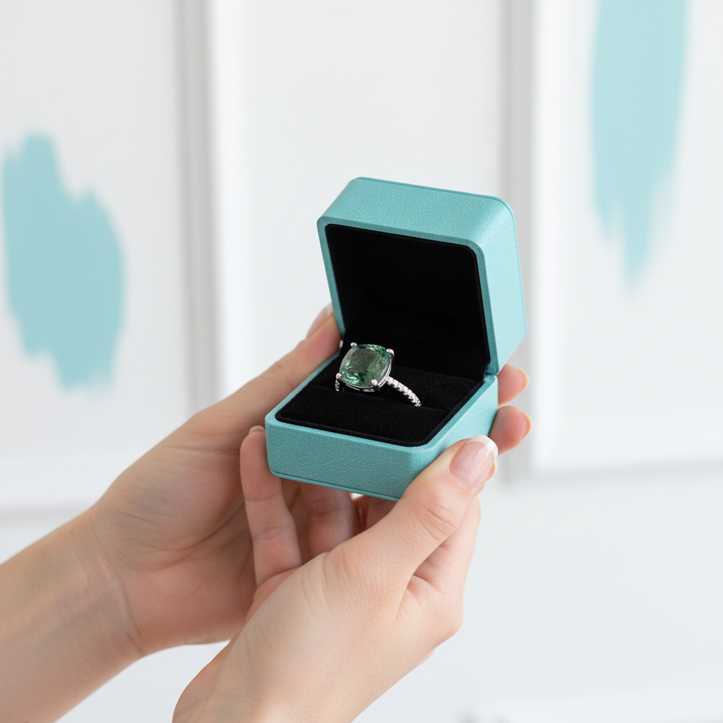 Dawn's Kiss- Cushion Cut Moss Agate Promise Ring